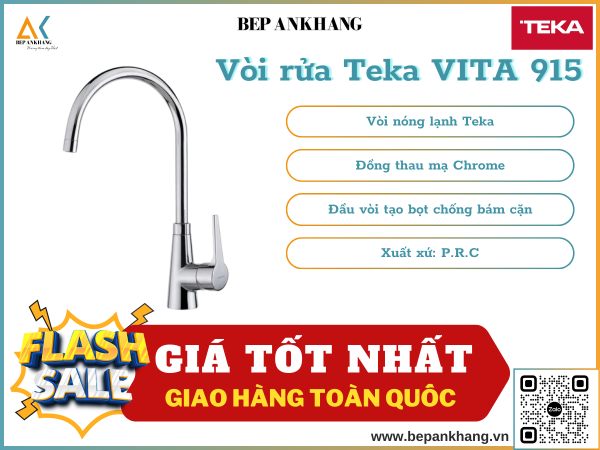 Vòi rửa Teka VITA 915 - Chất liệu lõi đồng thau mạ Chrome - Sản xuất tại nhà máy Teka